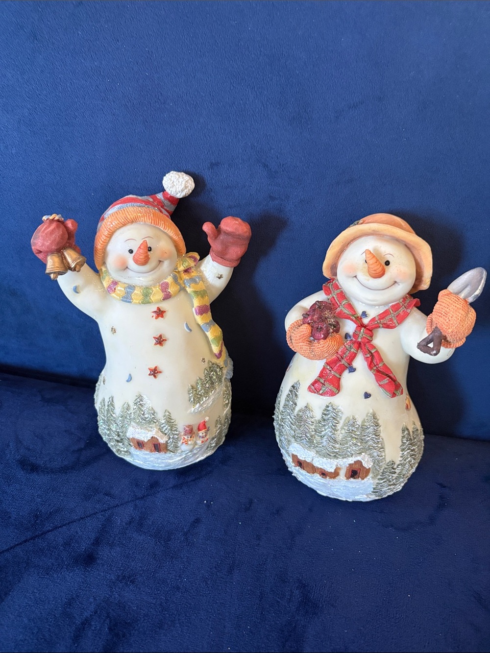 Holiday Snowman Figurine Pair in White and Orange - Unbranded